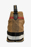 Burberry Brown/Black Linen/Leather Novacheck Studded Hobo Bag
