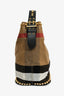 Burberry Brown/Black Linen/Leather Novacheck Studded Hobo Bag