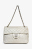 Pre-Loved Chanel™ 2008/2009 Silver Leather Metallic Quilted Maxi Classic Bag