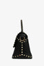Valentino Black Grained Front Flap Rockstud Top Handle with Strap
