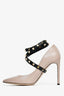 Valentino Taupe Smooth Leather Black Strappy Rockstud Pointed Heels Size 37.5