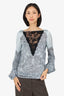 Emilio Pucci Silk Blue/Black Lace Long Sleeve Top Size 6
