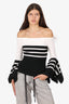 Rosetta Getty Black/White Striped Off The Shoulder Flounce Sleeve Top Size M