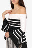 Rosetta Getty Black/White Striped Off The Shoulder Flounce Sleeve Top Size M