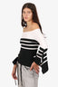 Rosetta Getty Black/White Striped Off The Shoulder Flounce Sleeve Top Size M