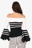Rosetta Getty Black/White Striped Off The Shoulder Flounce Sleeve Top Size M