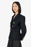 Balmain Black Wool Tetxured Double Breasted Blazer Size 42