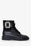 Roger Vivier Black Leather Crystal Buckle Lace Up Ankle Boots Size 36