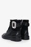 Roger Vivier Black Leather Crystal Buckle Lace Up Ankle Boots Size 36