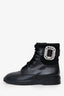Roger Vivier Black Leather Crystal Buckle Lace Up Ankle Boots Size 36