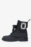 Roger Vivier Black Canvas Crystal Buckle Lace-Up Ankle Boots Size 35
