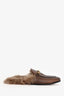 Gucci Brown Leather Horsebit Fur Lined Slip-Ons Size 36