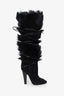 Saint Laurent Black Suede Faux Fur Jokull 105 Over The Knee Boots Size 39