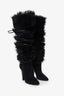 Saint Laurent Black Suede Faux Fur Jokull 105 Over The Knee Boots Size 39