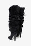 Saint Laurent Black Suede Faux Fur Jokull 105 Over The Knee Boots Size 39