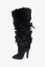 Saint Laurent Black Suede Faux Fur Jokull 105 Over The Knee Boots Size 39
