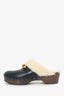 Saint Laurent Black Leather/Shearling Le Maillon Clogs Size 39.5