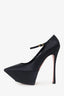 Amina Muaddi Black Satin Yigit 150mm Platform Pumps Size 39