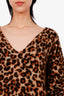 Balenciaga Leopard Print Wool Blend V-Neck Sweater Size M