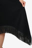 Saint Laurent Black Wool/Cashmere Asymmetric Leather-trimmed Fringe Midi Skirt Size 38