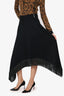 Saint Laurent Black Wool/Cashmere Asymmetric Leather-trimmed Fringe Midi Skirt Size 38