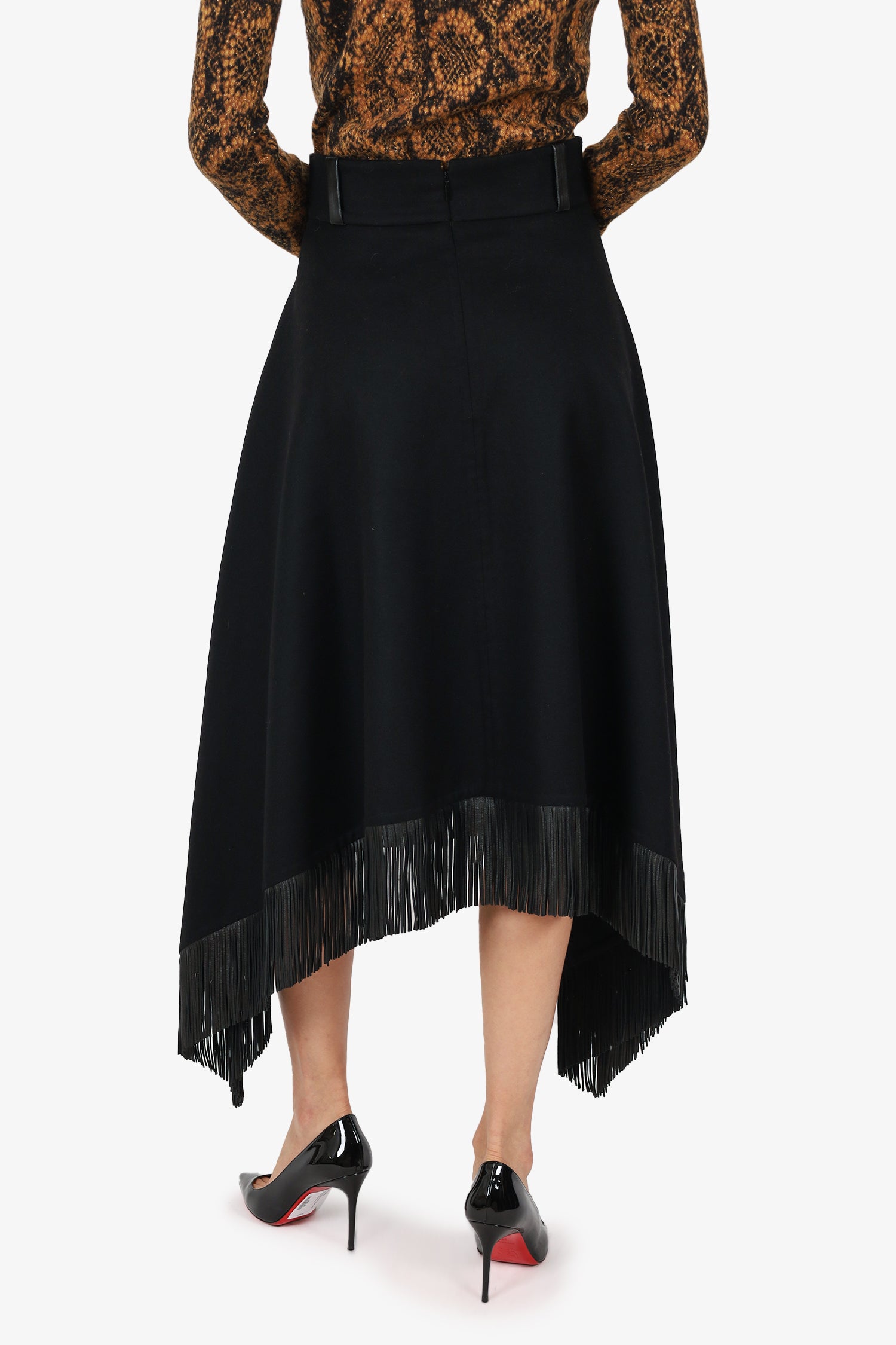 Saint Laurent Black Wool/Cashmere Asymmetric Leather-trimmed