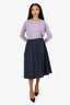 Brunello Cucinelli Navy Cotton Pleated Midi Skirt Size 8