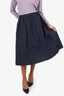 Brunello Cucinelli Navy Cotton Pleated Midi Skirt Size 8