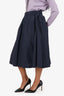 Brunello Cucinelli Navy Cotton Pleated Midi Skirt Size 8