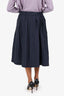 Brunello Cucinelli Navy Cotton Pleated Midi Skirt Size 8