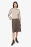 Burberry Brown Leather Cut-Out Midi Skirt Size 8