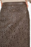 Burberry Brown Leather Cut-Out Midi Skirt Size 8
