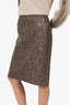Burberry Brown Leather Cut-Out Midi Skirt Size 8