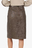 Burberry Brown Leather Cut-Out Midi Skirt Size 8
