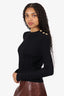 Balmain Black Gold Button Shoulder Pads Ribbed Knit Sweater Size 36