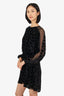 Saint Laurent Black Velvet Heart Print Sheered Long Sleeve Mini Dress Size 42