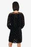 Saint Laurent Black Velvet Heart Print Sheered Long Sleeve Mini Dress Size 42