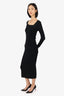 A.L.C Black Wool Ribbed Asymmetrical Collar Long Sleeve Maxi Dress Size M