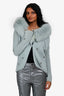 Blumarine Teal Wool/Angora Blend Fur Trim Embellished Cardigan Estimated Size S