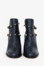 Valentino Black Leather Rockstud Heeled Boots Size 38