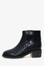 Pre-Loved Chanel™ 2015 Black Leather Interlocking CC Logo Moto Boots Size 39.5