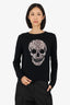 Aqua Cashmere Black Distressed Skull Print Sweater Size S