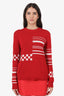 Prada Red/White Cashmere Knitted Intarsia Sweater Size 46