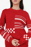 Prada Red/White Cashmere Knitted Intarsia Sweater Size 46