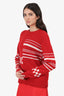 Prada Red/White Cashmere Knitted Intarsia Sweater Size 46