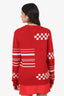 Prada Red/White Cashmere Knitted Intarsia Sweater Size 46