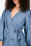 Maje Blue Linen Long Sleeve Wrap Dress Size 36