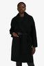 Mackage Black Wool Knit Draped Coat with Leather Belt Size L