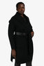 Mackage Black Wool Knit Draped Coat with Leather Belt Size L