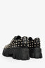 Prada Black Brushed Leather Studded Platform Loafers Size 35